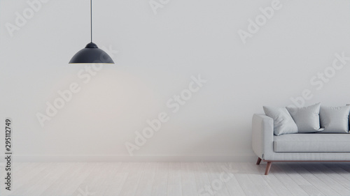 Pretty Simple Decor Of Living Room With Blue Sofa And Light