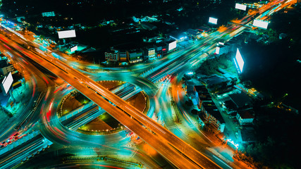 Road and Roundabout top view, Road traffic an important infrastructure in Thailand