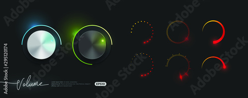 Cuadros en Lienzo 3d realistic metallic control knob set with collection of volume indicator templ