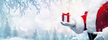 Christmas Present From Santa Claus. Winter Holiday Background