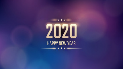 Wall Mural - Golden Happy new year 2020 with abstract bokeh and lens flare pattern in vintage blue color background