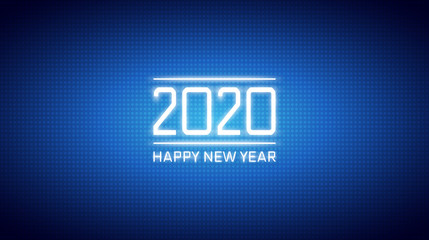 Wall Mural - Happy new year 2020 in abstract technology polka dots led on dark blue color background