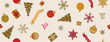 Christmas ornaments pattern, seamless, repeating, beige background