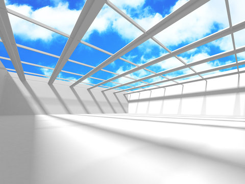 Futuristic White Architecture Design on Cloudy Sky Background