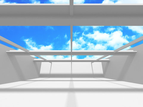 Futuristic White Architecture Design on Cloudy Sky Background
