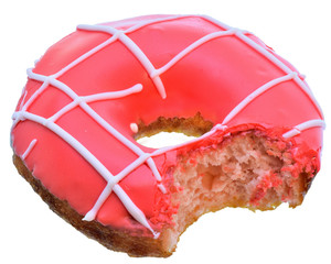 Sticker - Bitten strawberry donut covered with pink icing