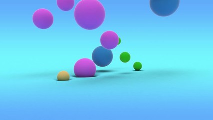 Poster - 3D animation of many colorful balls that jump on the elastic blue surface.