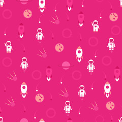 Wall Mural - space seamless pattern vector background. cute design template with astronaut, rocket, moon and star