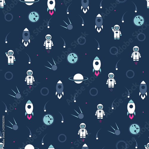 astronautyczny-bezszwowy-deseniowy-wektorowy-tlo-ladny-szablon-z-astronauta-rakieta-ksiezycem-i-gwiazdami