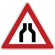 Warning Sign. Narrowing The Road. Road Sign. Russia