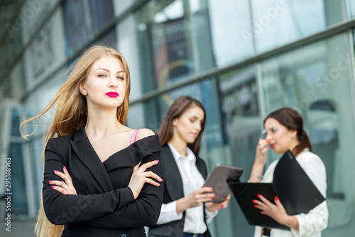 A Young Woman With Very Long Hair Successful Entrepreneur Concept For Business Boss Work And Success Stock Foto Adobe Stock