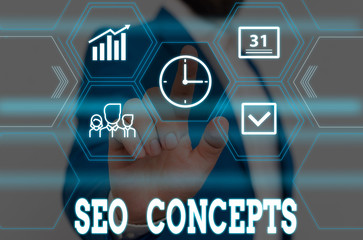 Poster - writing note showing seo concepts. business concept for a process of increasing the quality of websi