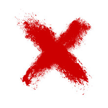 Hand Drawn X Marks. Two Red Crossed Vector Brush Strokes. Rejected Sign In Grunge Style. Bloody Sign