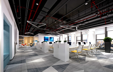 Sticker - 3d render of modern working office