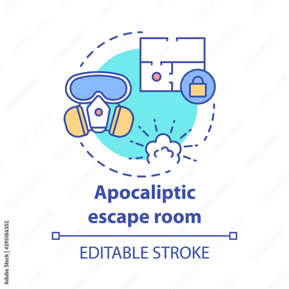 Apocalyptic escape room concept icon. Disaster theme quest idea thin ...