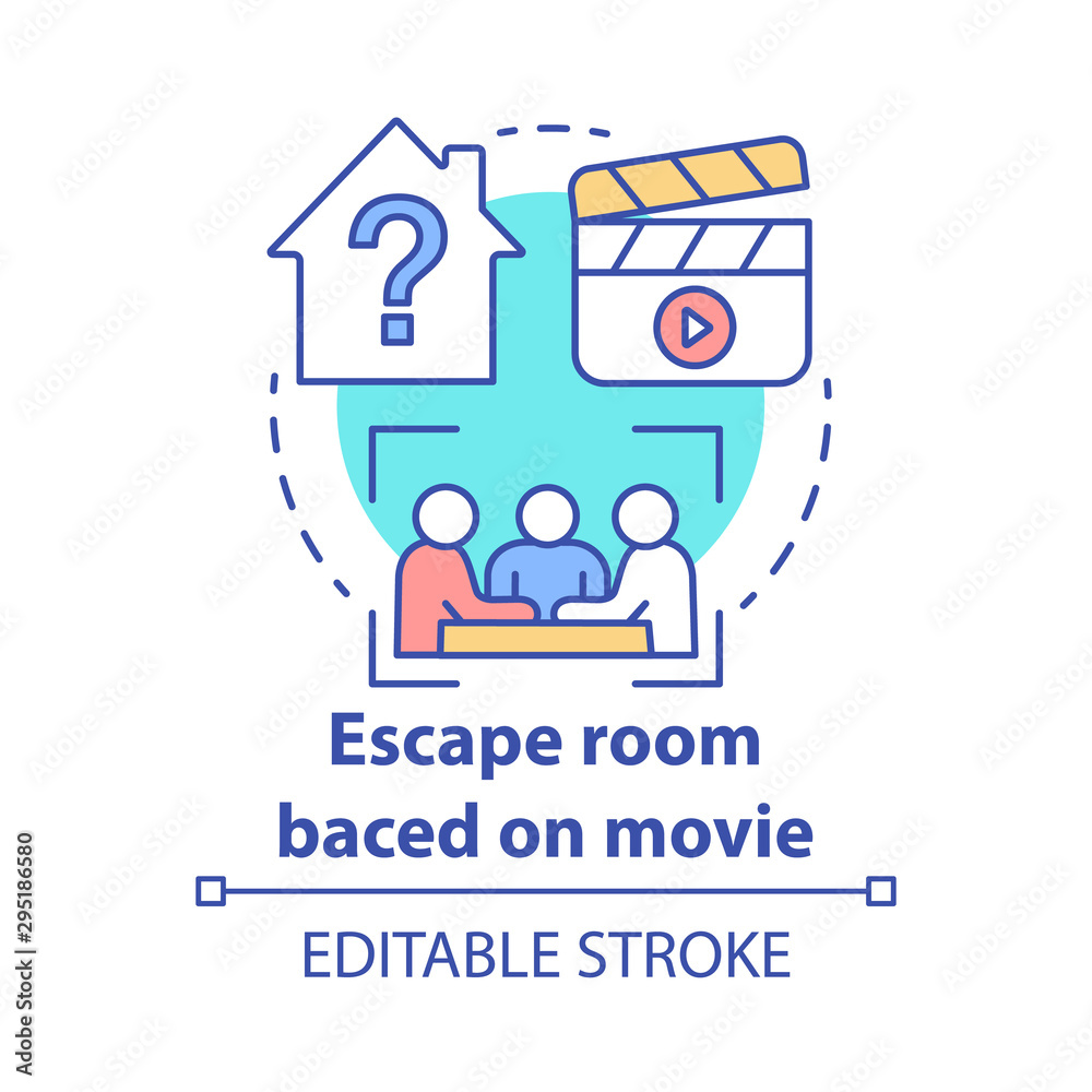 Escape room based on movies concept icon. Film theme quest idea thin ...