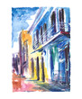 Ręcznie malowany akwarelą widok ulicy  w Hawanie na Kubie
