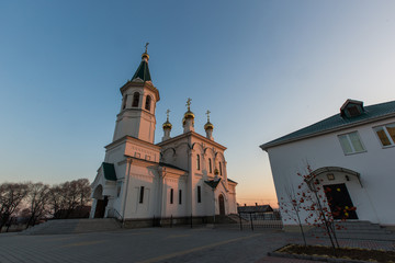 Wall Mural - Beautiful view. Large Orthodox church in the dark with backlight.