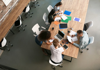 Canvas Print - Group of students preparing for exam in university, top view