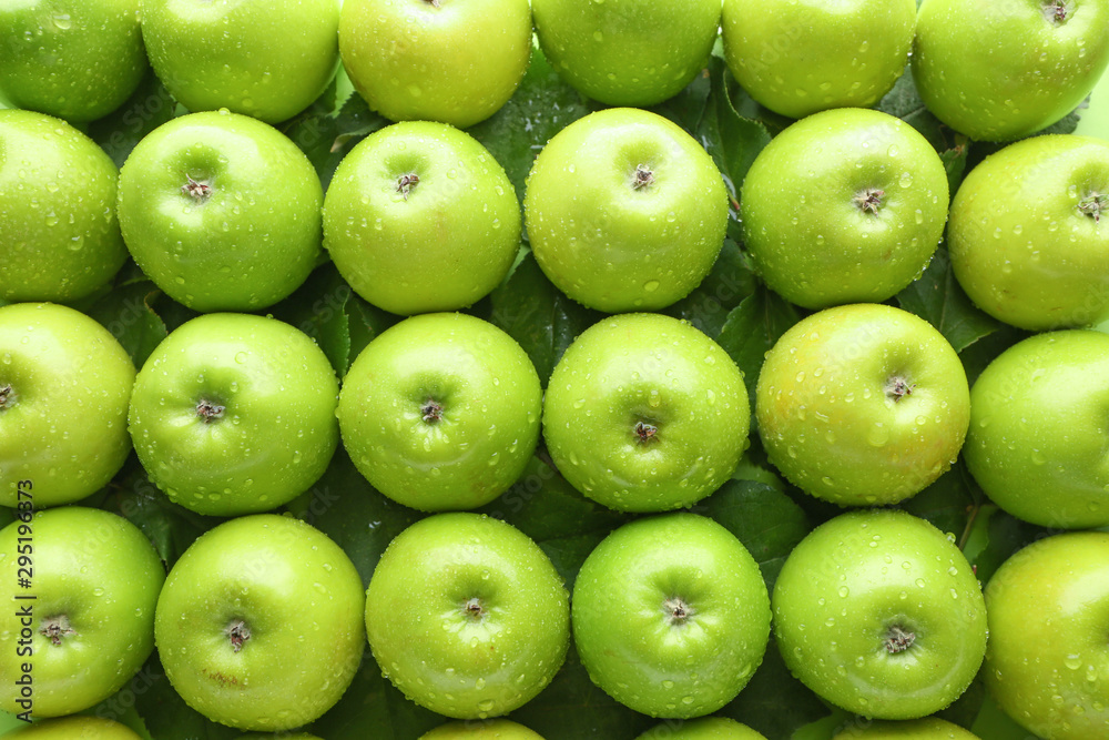 Many fresh ripe apples as background