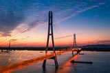 Fototapeta Most - The Third Yangtze River Bridge in Nanjing City at Sunset Taken with A Drone