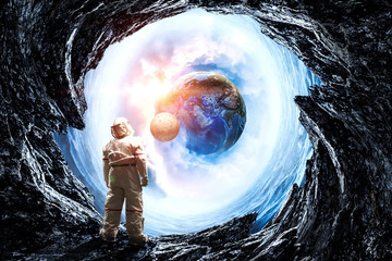 Wall Mural - spaceman and his mission. mixed media