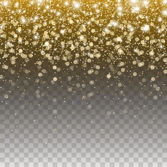 Wall Mural - gold glitter particles and lights effect for luxury greeting card. vector glowing golden shimmer tex