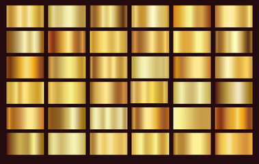 gold foil texture background set. vector golden, copper, brass and metal gradient template.