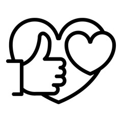 Poster - thumb up heart icon. outline thumb up heart vector icon for web design isolated on white background