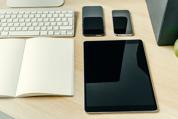 Poster - close up shot of digital devices on office table