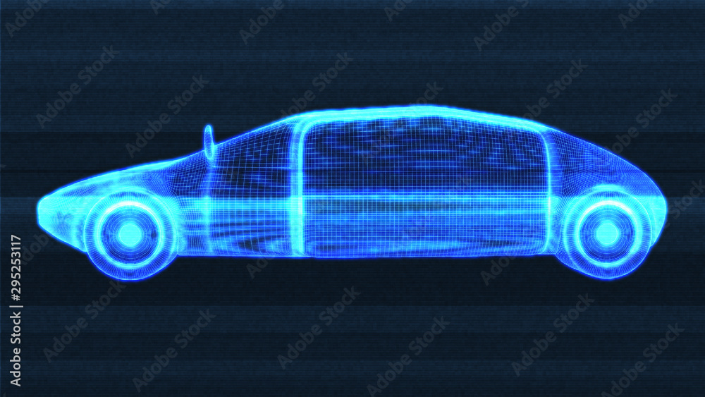 Autonomous Electric Vehicle Wireframe Design Concept 3D Illustration ...