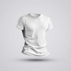 Wall Mural - Visualization of a blank t-shirt on a body without a man with shadows on studio background.