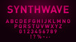 Synthwave pink font in 1980s style. Retrowave striped letters, numbers and symbols. Eps 10