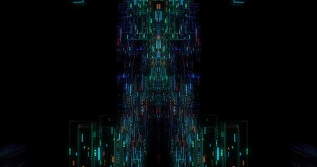 Poster - seamless loop of abstract futuristic technological background, floating circuits, charts, digits ele