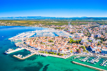 Croatia, town of Biograd na Moru, aerial view of marina and historic town center