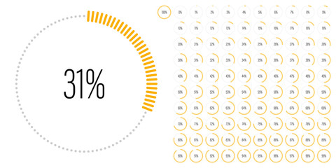 Wall Mural - Set of circle percentage diagrams meters from 0 to 100 ready-to-use for web design, user interface UI or infographic - indicator with yellow