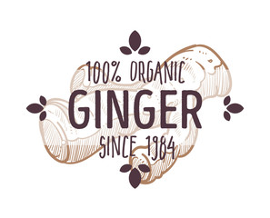 100 percent organic ginger root label for all natural herbal product packaging design