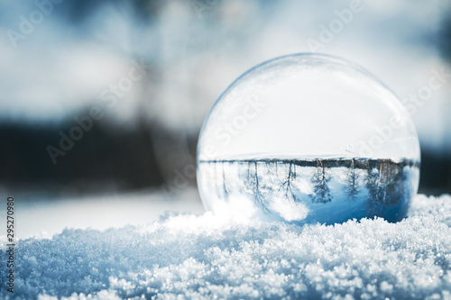 Fotokugel Oder Glaskugel Im Schnee Winterlandschaft Spiegelt Sich Darin Konzept Winter Buy This Stock Photo And Explore Similar Images At Adobe Stock Adobe Stock