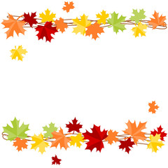 Wall Mural - Autumn leaves border on white background