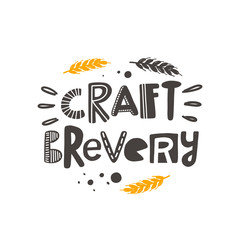  Craft brewery stylized lettering with malts. Vector grunge style typography with ink drops. Isolated hand drawn phrase. Poster, banner, print, pub, bar menu design element