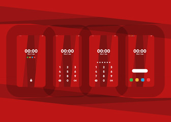 Wall Mural - Phone Pin Lock Set on Smartphone with Security User Interface User Experience UI Vector Illustration