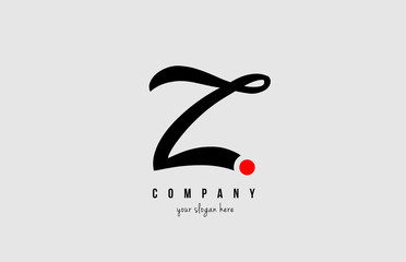 Z black and white alphabet letter with red circle for  company logo icon design