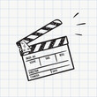 Movie clapperboard doodle icon. Film set clapper for cinema production. Board clap for video clip scene start. Lights, camera, action! Hand drawn sketch in vector