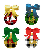 Set Of Christmas Bells With Bows And Ribbons; Ornaments