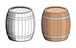 Retro style vector illustration of barrels. Black and white and colored version