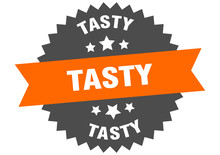 Tasty Sign. Tasty Orange-black Circular Band Label