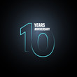 10 years anniversary vector logo, icon. Graphic design element with neon number