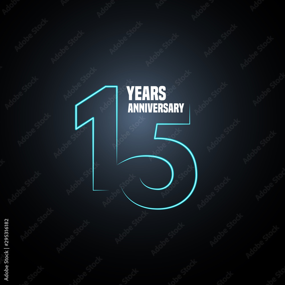 15 years anniversary vector logo, icon. Graphic design element with neon number - obrazy, fototapety, plakaty 