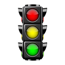 Traffic Lights With All Three Colors On.