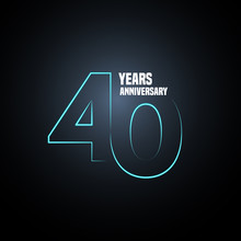 40 Years Anniversary Vector Logo, Icon. Graphic Design Element With Neon Number
